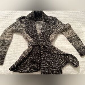 INC Chunky Marled Black & White Belted Sweater Coat | Size Medium